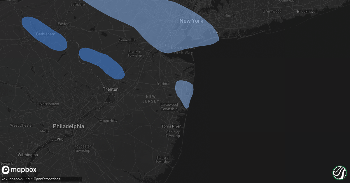 Hail map in Farmingdale, NJ on July 3, 2026