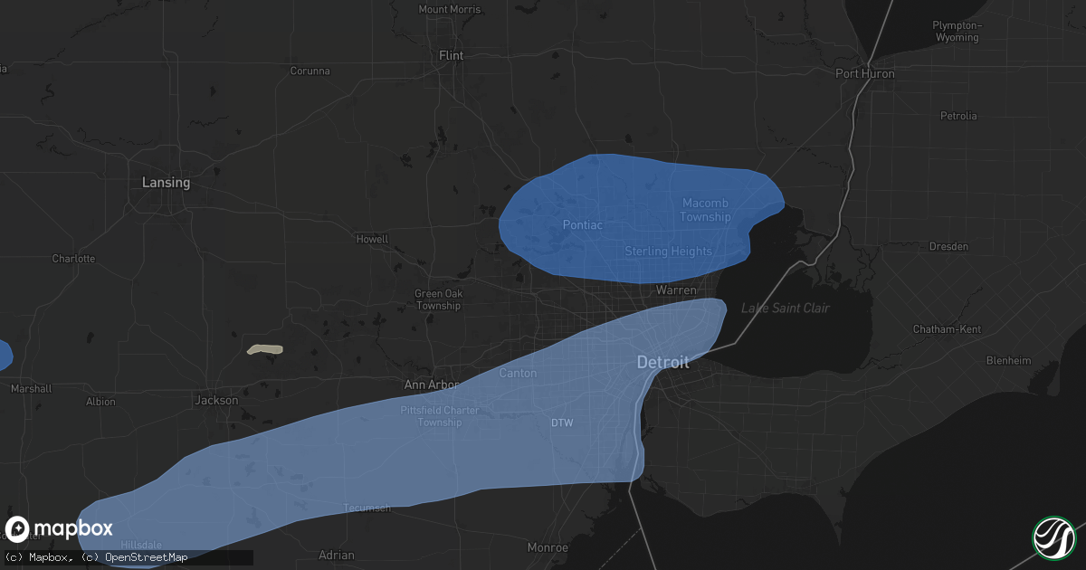 Hail map in Farmington, MI on July 3, 2026