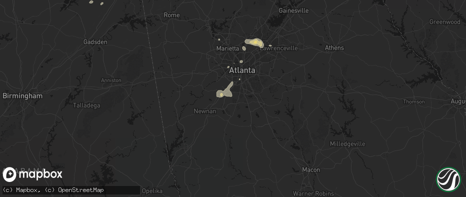 Hail map in Fayetteville, GA on July 3, 2026