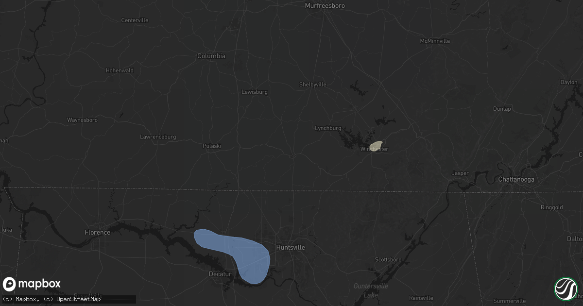 Hail map in Fayetteville, TN on July 3, 2026