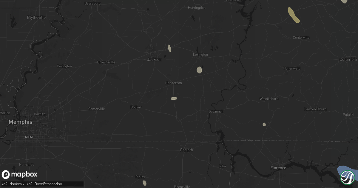 Hail map in Finger, TN on July 3, 2026