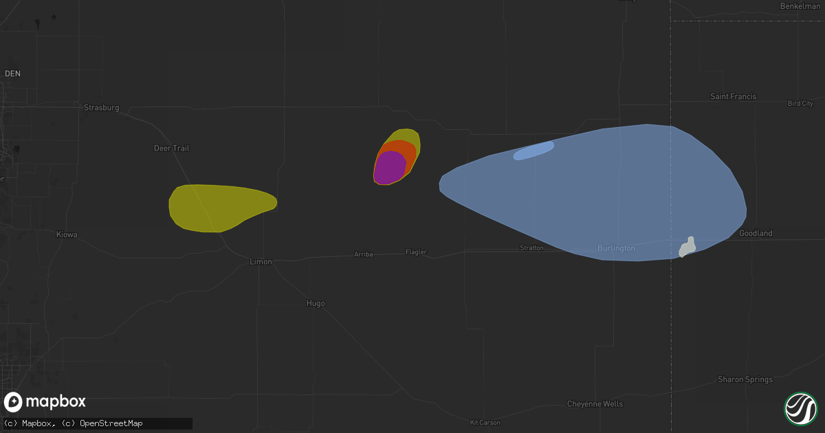 Hail map in Flagler, CO on July 3, 2026