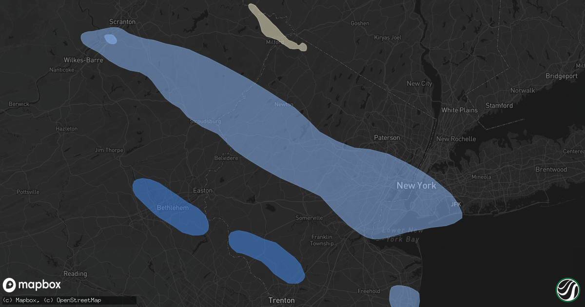 Hail map in Flanders, NJ on July 3, 2026