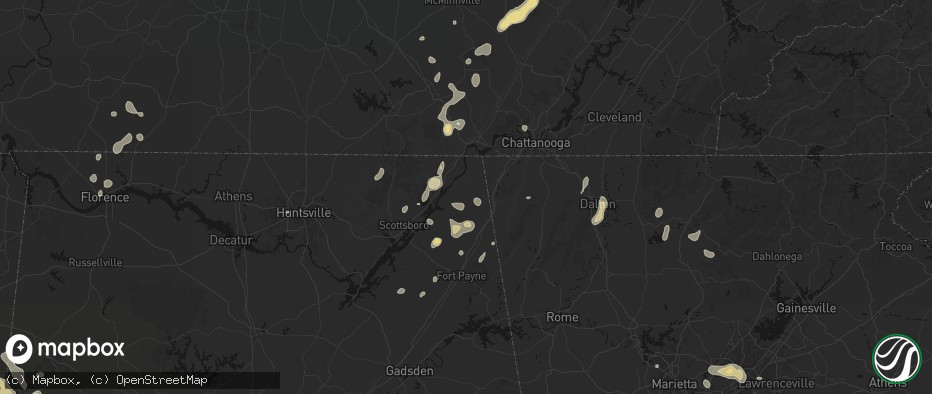 Hail map in Flat Rock, AL on July 3, 2026