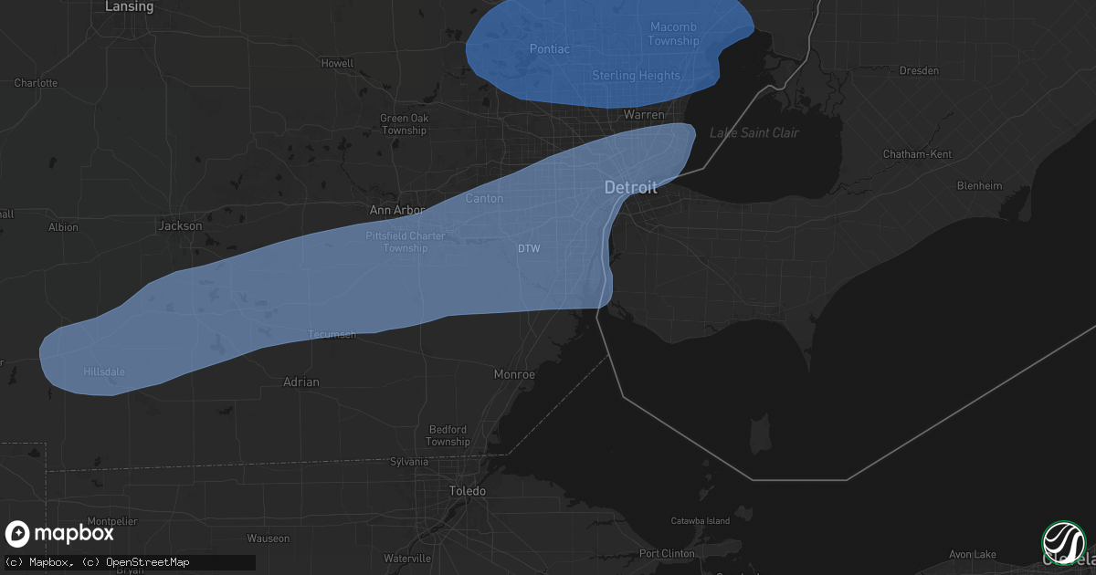 Hail map in Flat Rock, MI on July 3, 2026