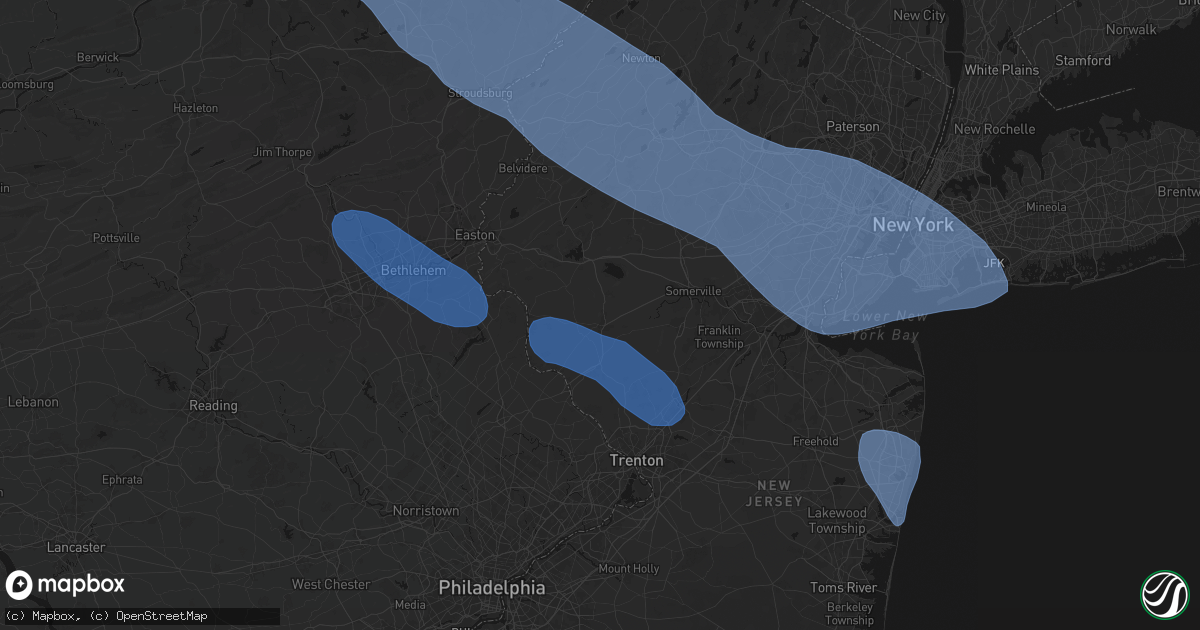 Hail map in Flemington, NJ on July 3, 2026