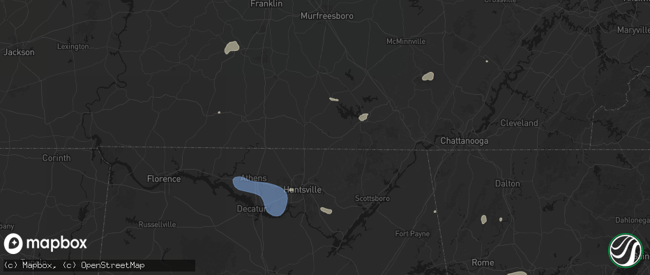 Hail map in Flintville, TN on July 3, 2026