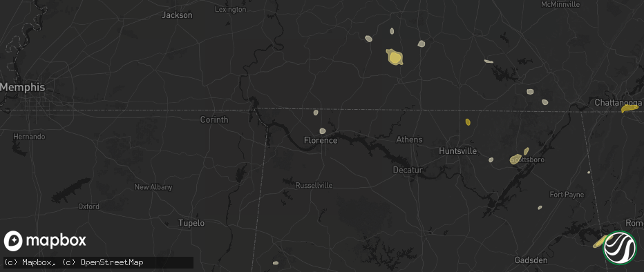 Hail map in Florence, AL on July 3, 2026