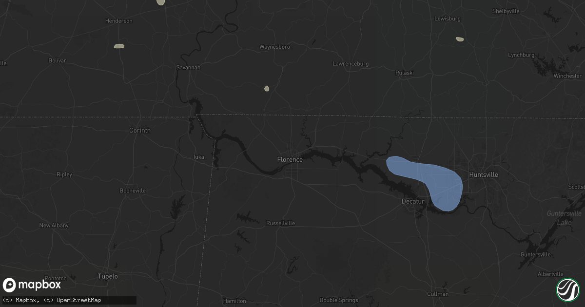 Hail map in Florence, AL on July 3, 2026