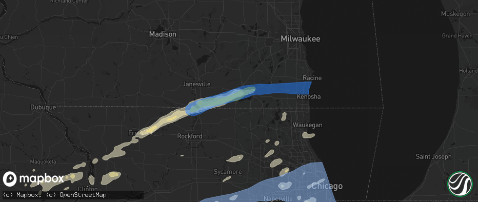 Hail map in Fontana, WI on July 3, 2026