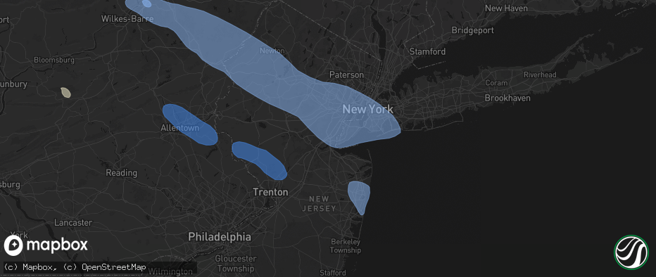 Hail map in Fords, NJ on July 3, 2026