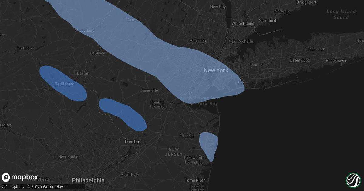 Hail map in Fords, NJ on July 3, 2026