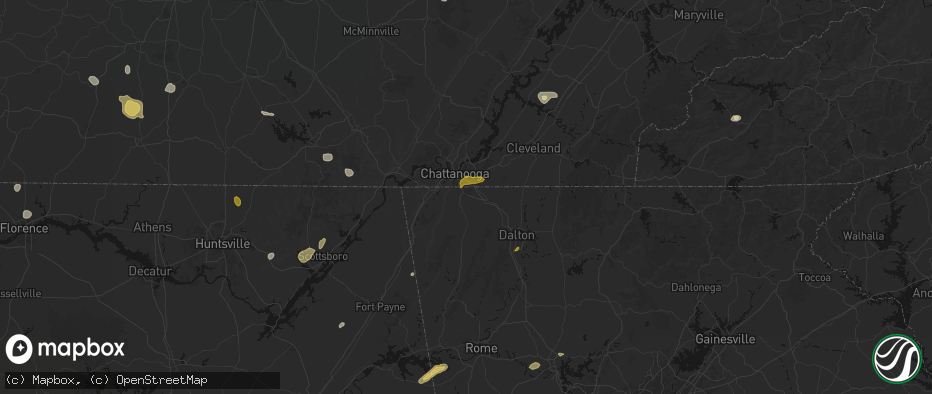 Hail map in Fort Oglethorpe, GA on July 3, 2026
