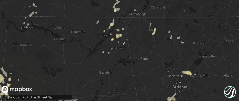 Hail map in Fort Payne, AL on July 3, 2026
