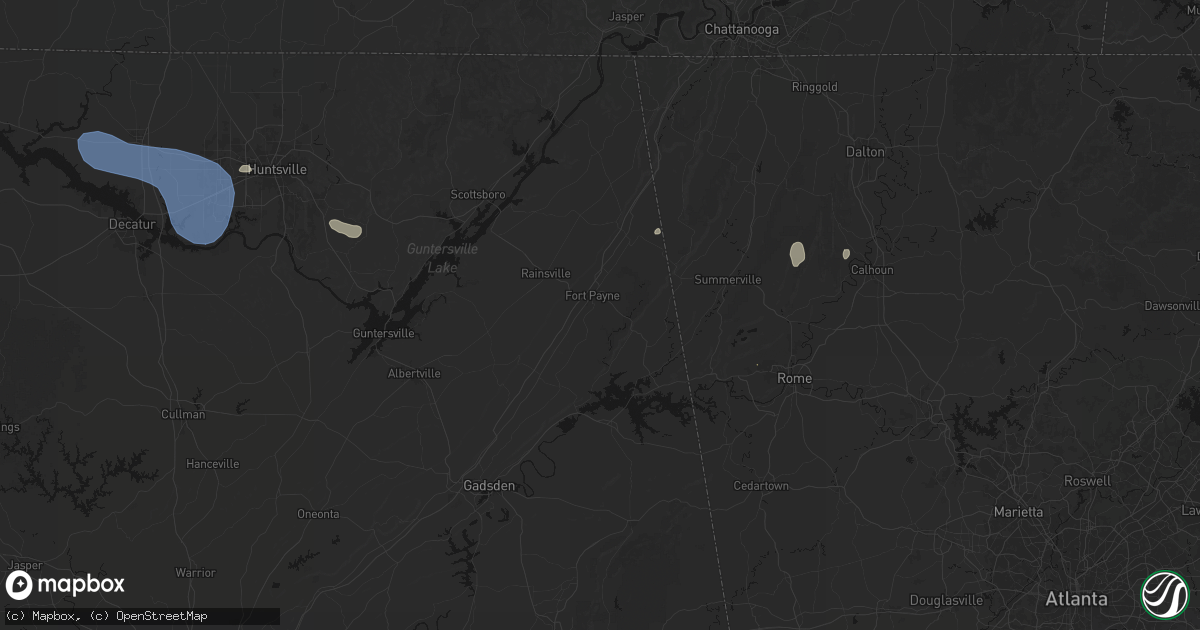Hail map in Fort Payne, AL on July 3, 2026