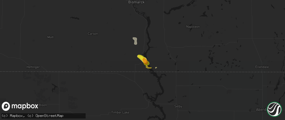 Hail map in Fort Yates, ND on July 3, 2026