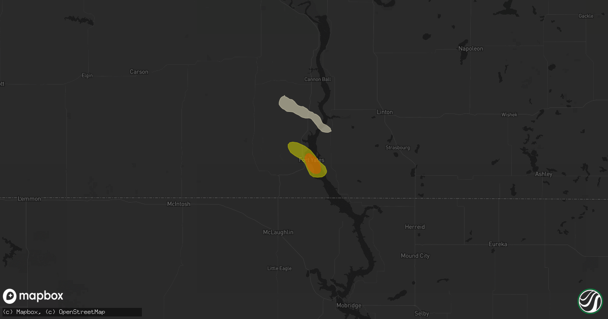 Hail map in Fort Yates, ND on July 3, 2026