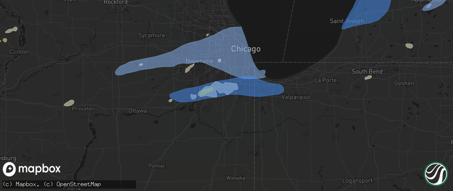 Hail map in Frankfort, IL on July 3, 2026