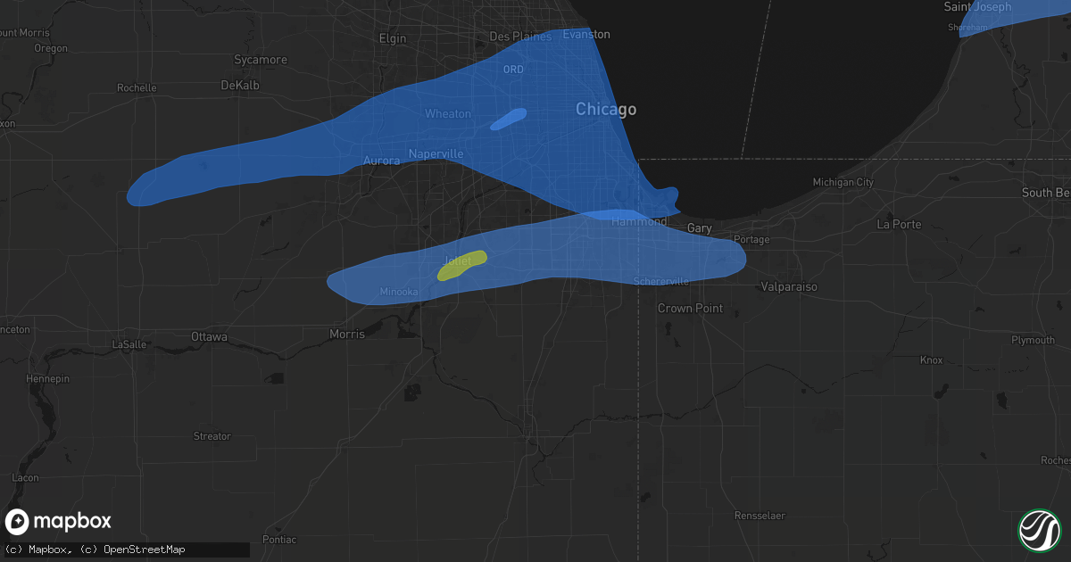 Hail map in Frankfort, IL on July 3, 2026