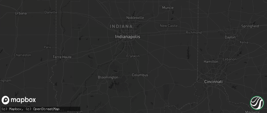 Hail map in Franklin, IN on July 3, 2026