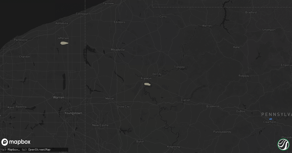 Hail map in Franklin, PA on July 3, 2026
