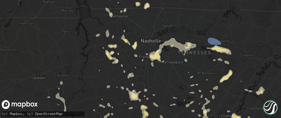Hail map in Franklin, TN on July 3, 2026