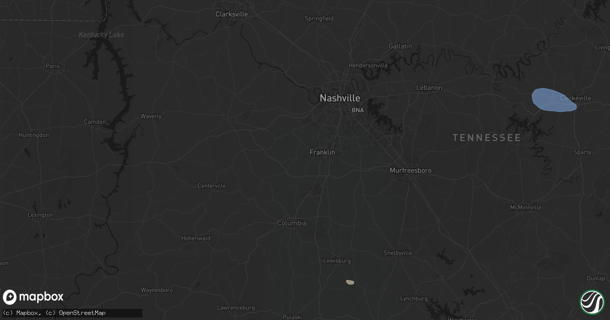 Hail map in Franklin, TN on July 3, 2026