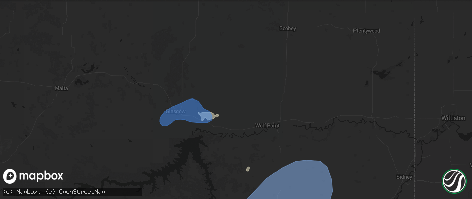 Hail map in Frazer, MT on July 3, 2026