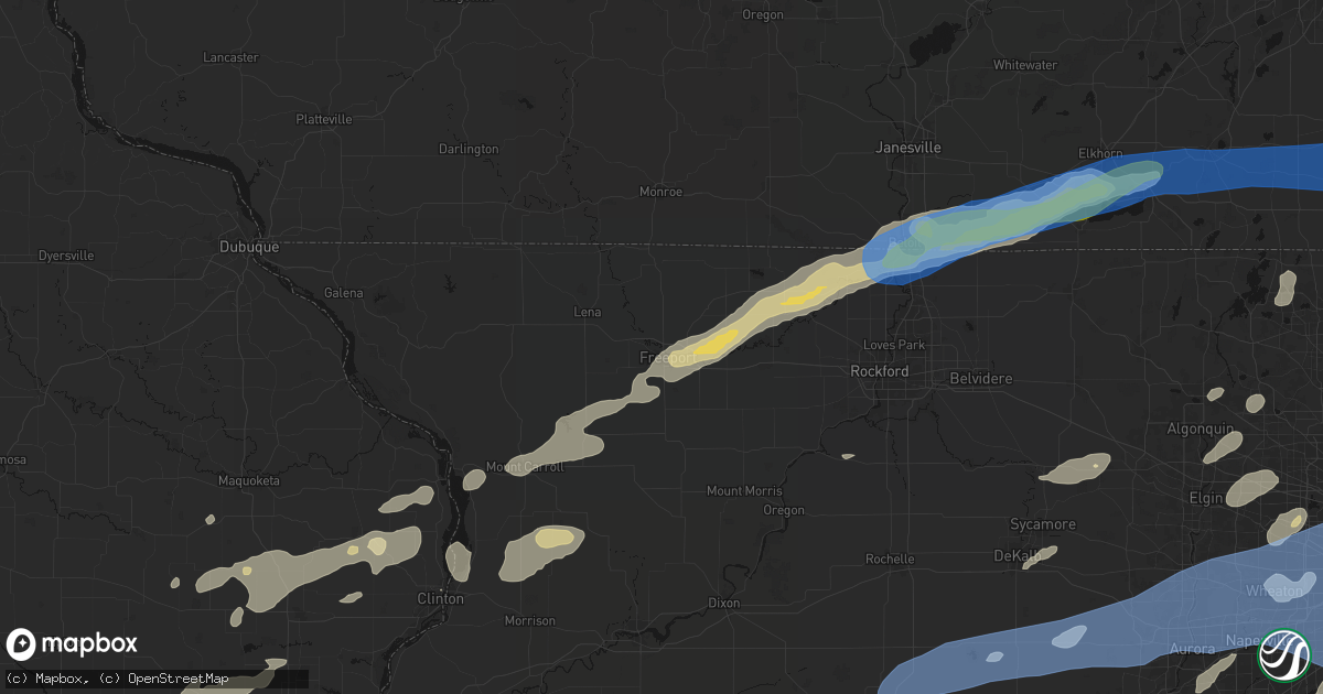 Hail map in Freeport, IL on July 3, 2026