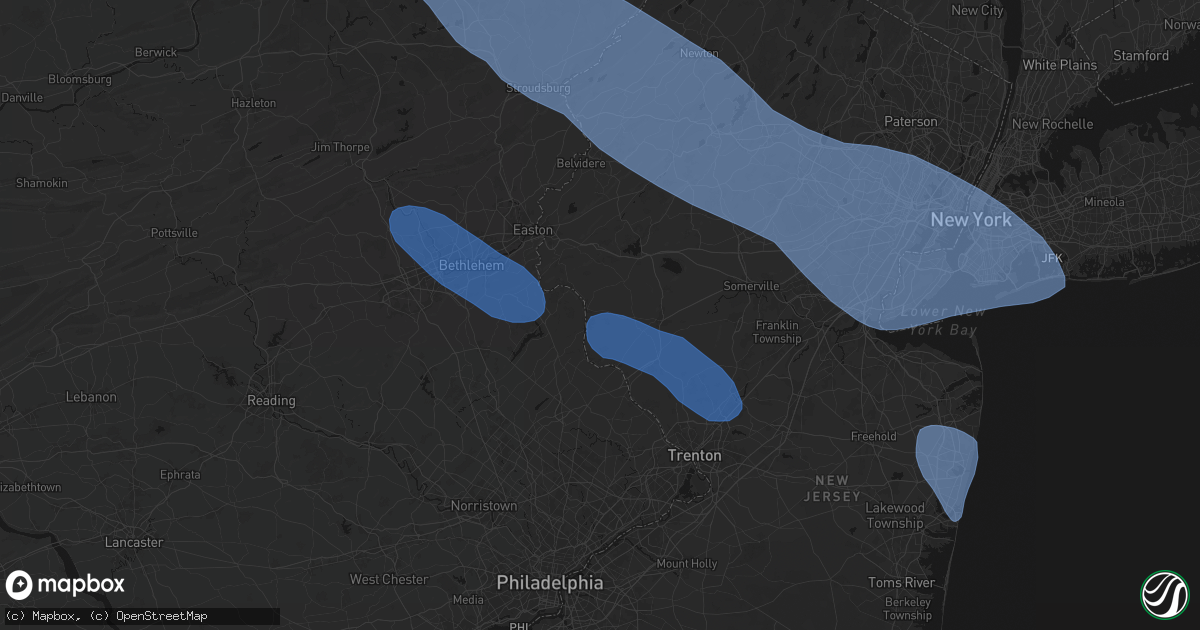 Hail map in Frenchtown, NJ on July 3, 2026