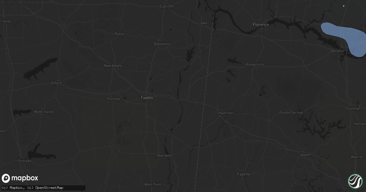Hail map in Fulton, MS on July 3, 2026
