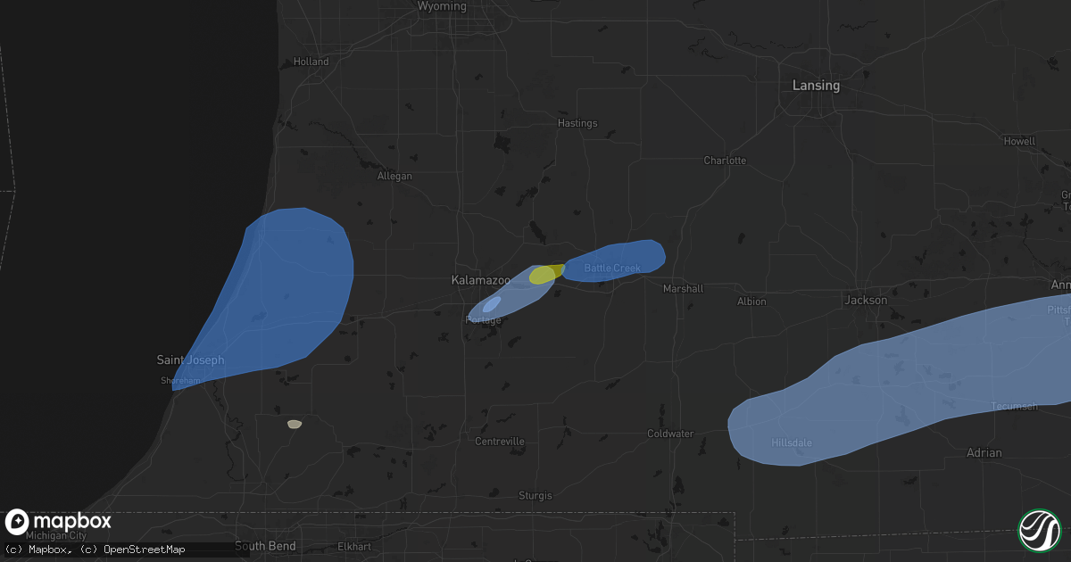 Hail map in Galesburg, MI on July 3, 2026
