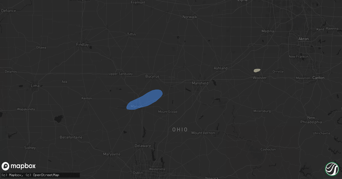 Hail map in Galion, OH on July 3, 2026