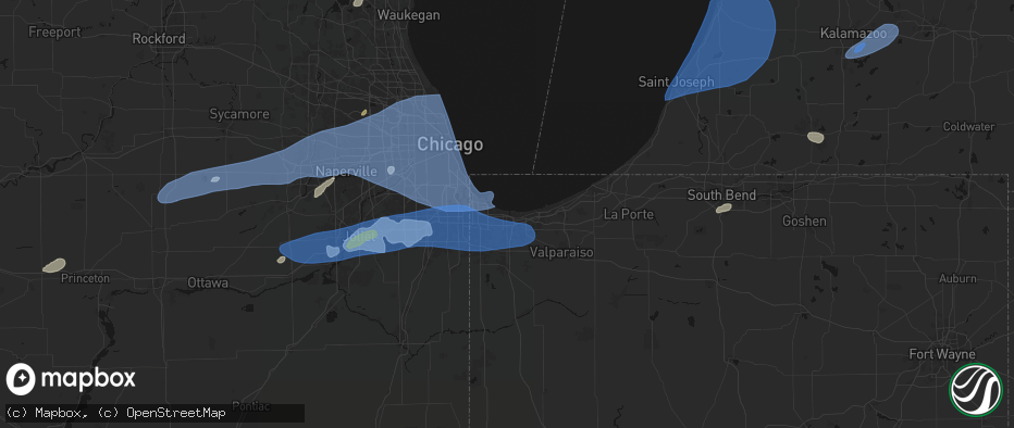 Hail map in Gary, IN on July 3, 2026