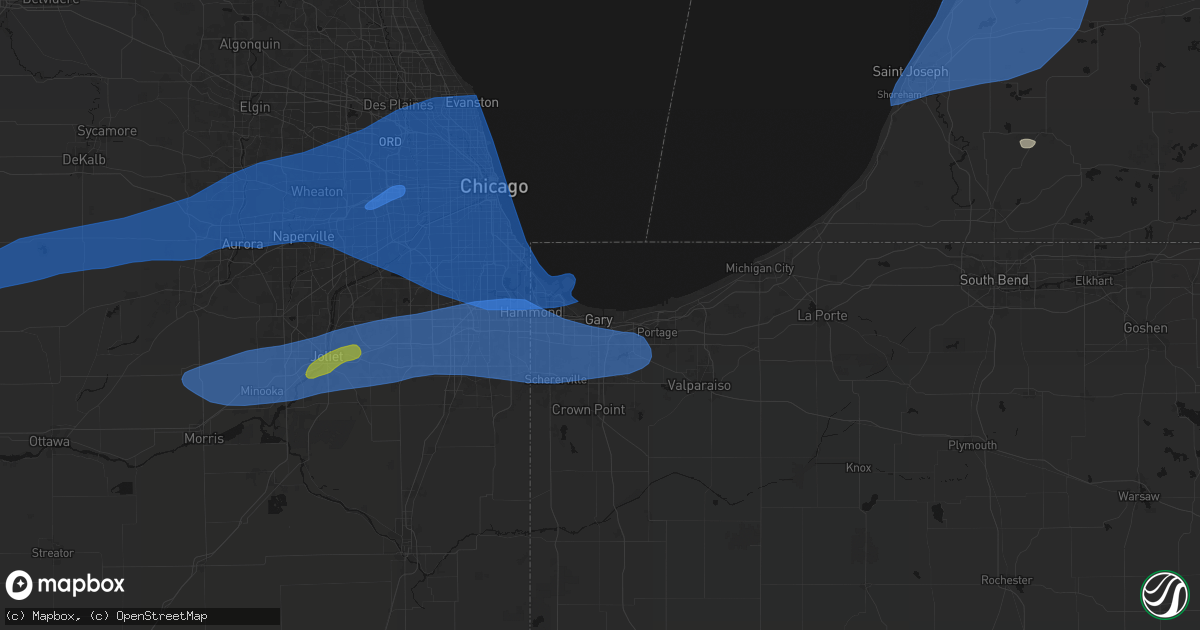 Hail map in Gary, IN on July 3, 2026