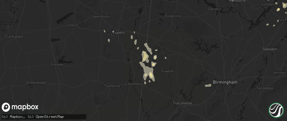 Hail map in Gattman, MS on July 3, 2026