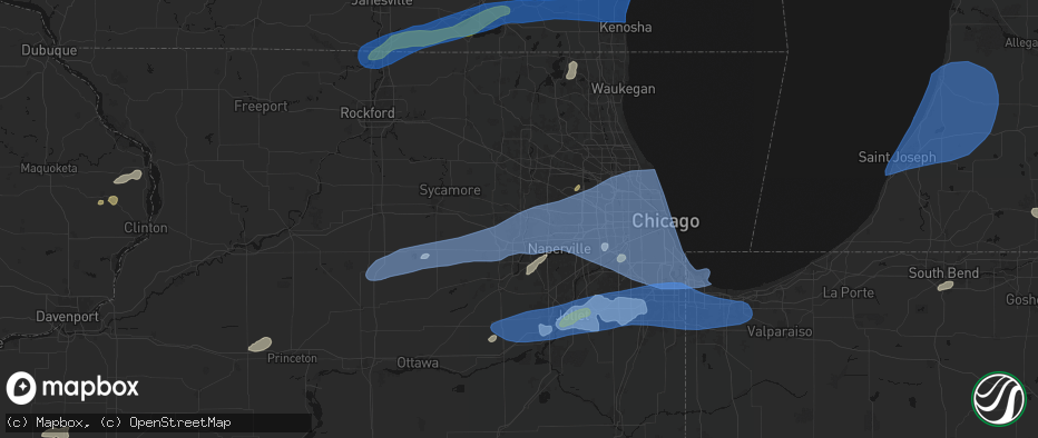 Hail map in Geneva, IL on July 3, 2026