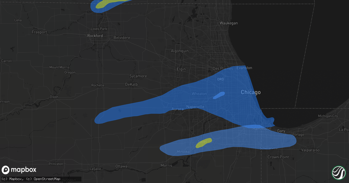 Hail map in Geneva, IL on July 3, 2026