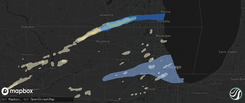 Hail map in Genoa, IL on July 3, 2026