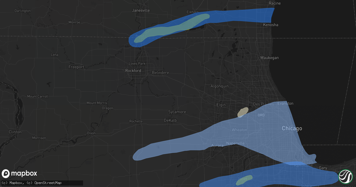 Hail map in Genoa, IL on July 3, 2026