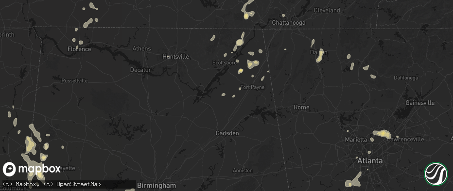 Hail map in Geraldine, AL on July 3, 2026