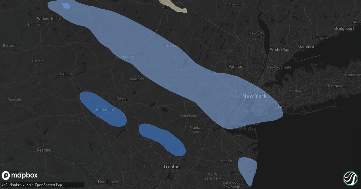 Hail map in Gladstone, NJ on July 3, 2026