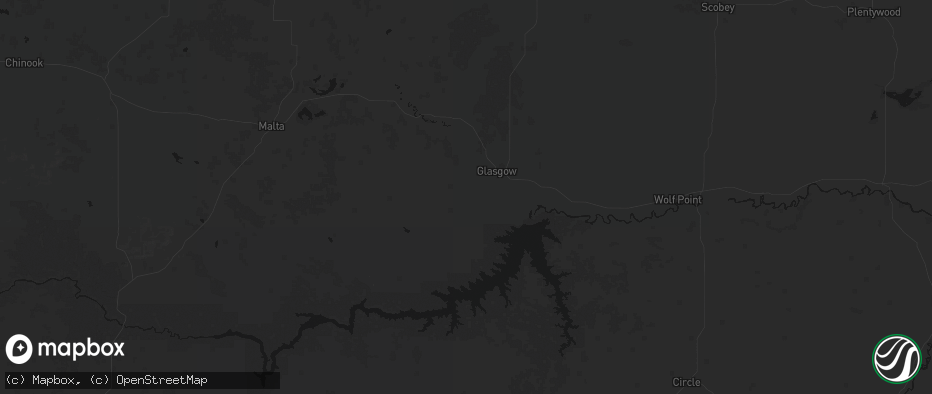 Hail map in Glasgow, MT on July 3, 2026