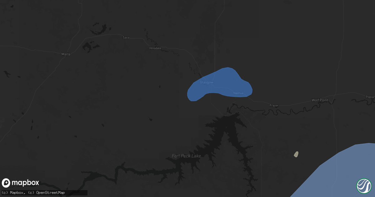 Hail map in Glasgow, MT on July 3, 2026