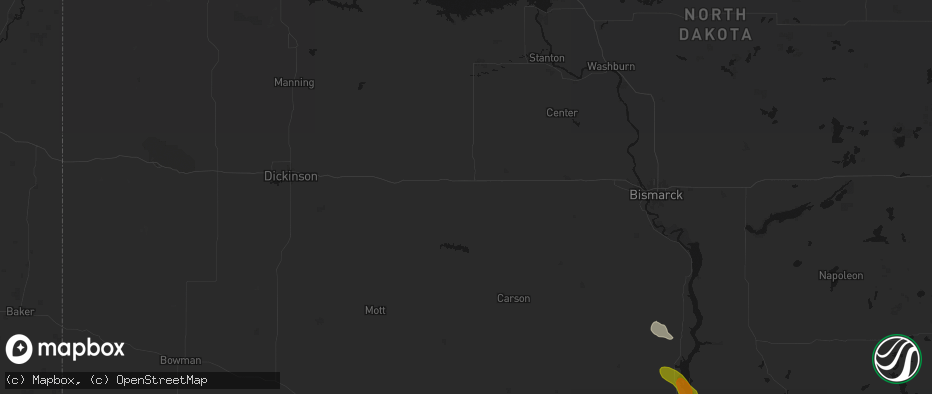 Hail map in Glen Ullin, ND on July 3, 2026