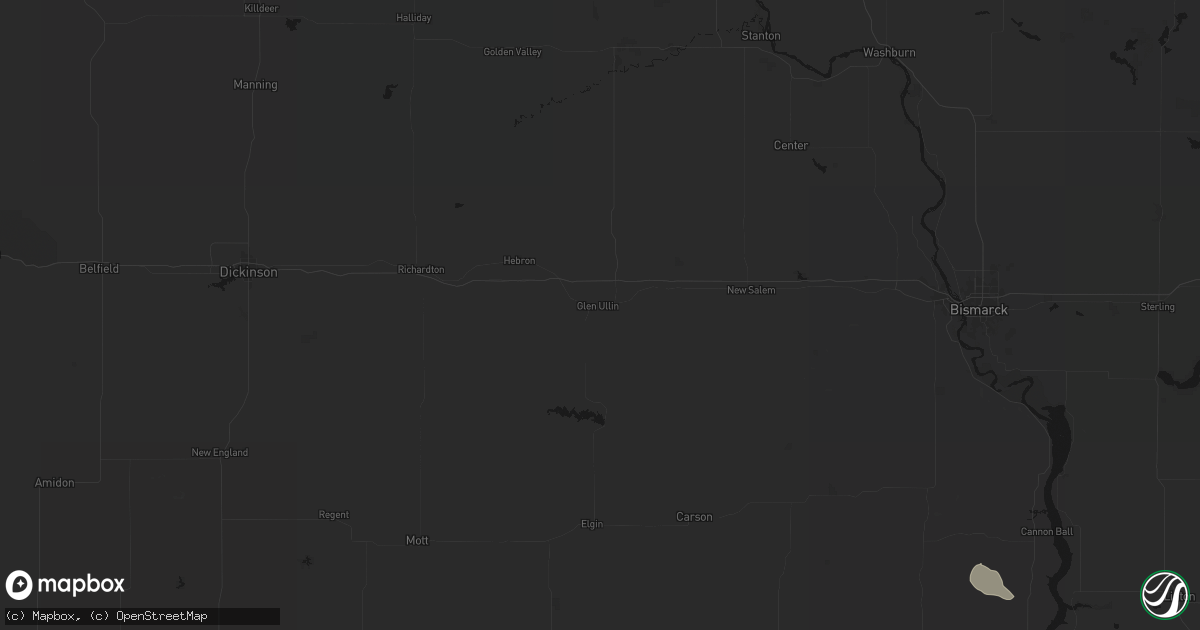 Hail map in Glen Ullin, ND on July 3, 2026