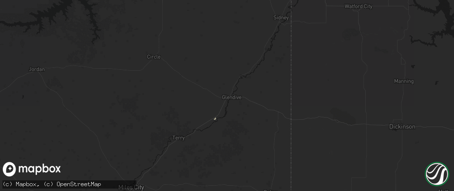 Hail map in Glendive, MT on July 3, 2026