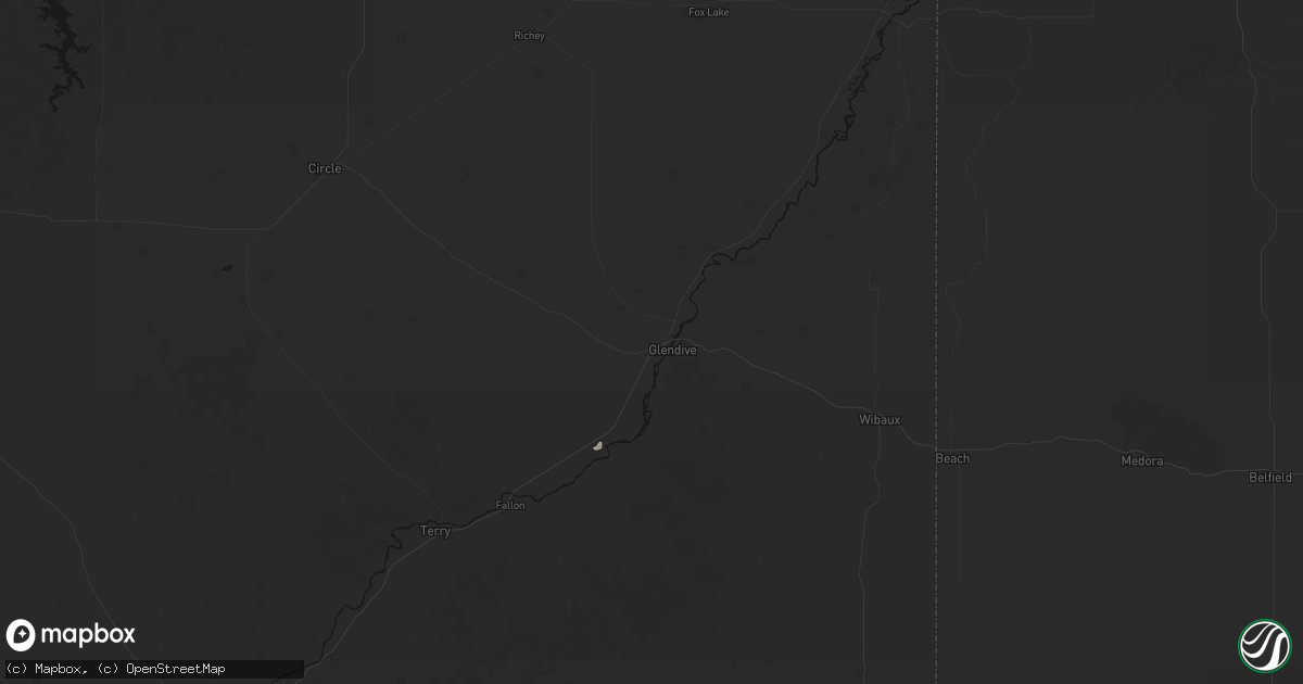 Hail map in Glendive, MT on July 3, 2026