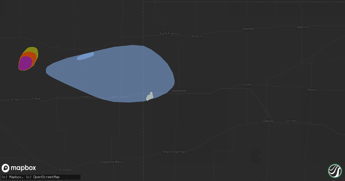 Hail map in Goodland, KS on July 3, 2026