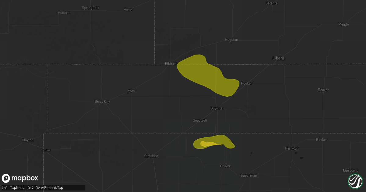 Hail map in Goodwell, OK on July 3, 2026